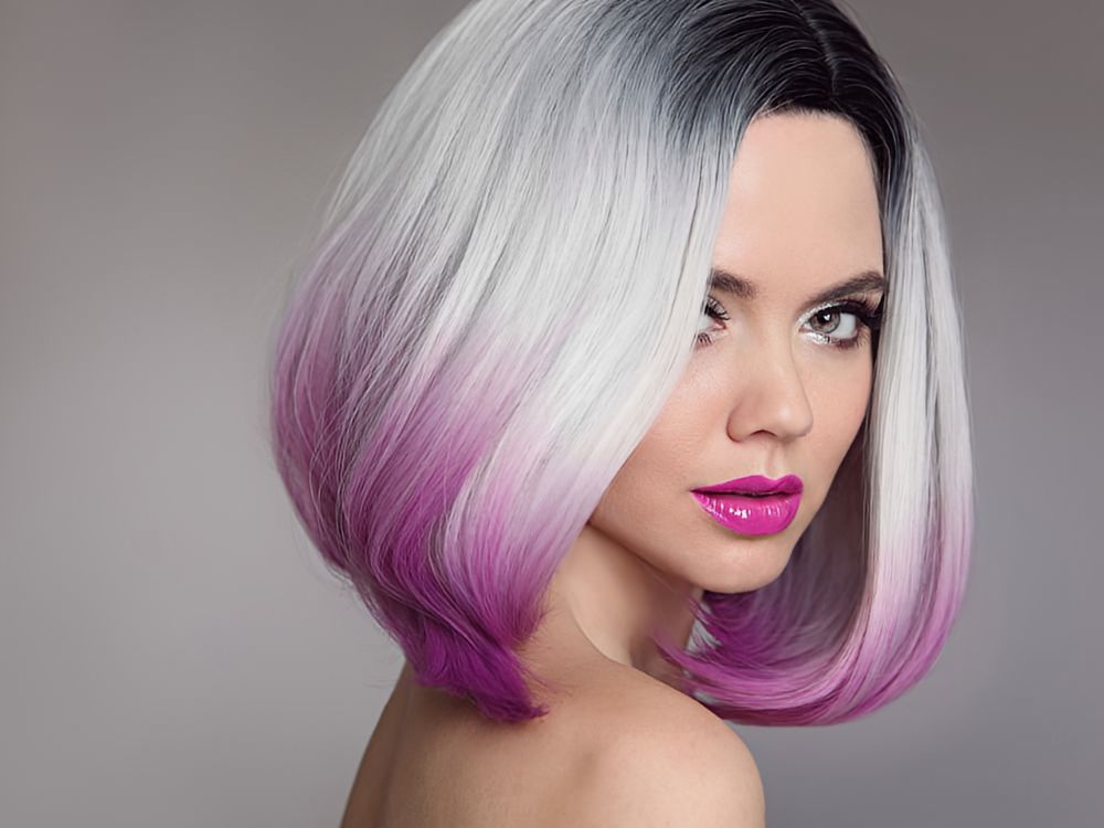 Girl with short bob hairstyle with Ombre and Sombre hair color