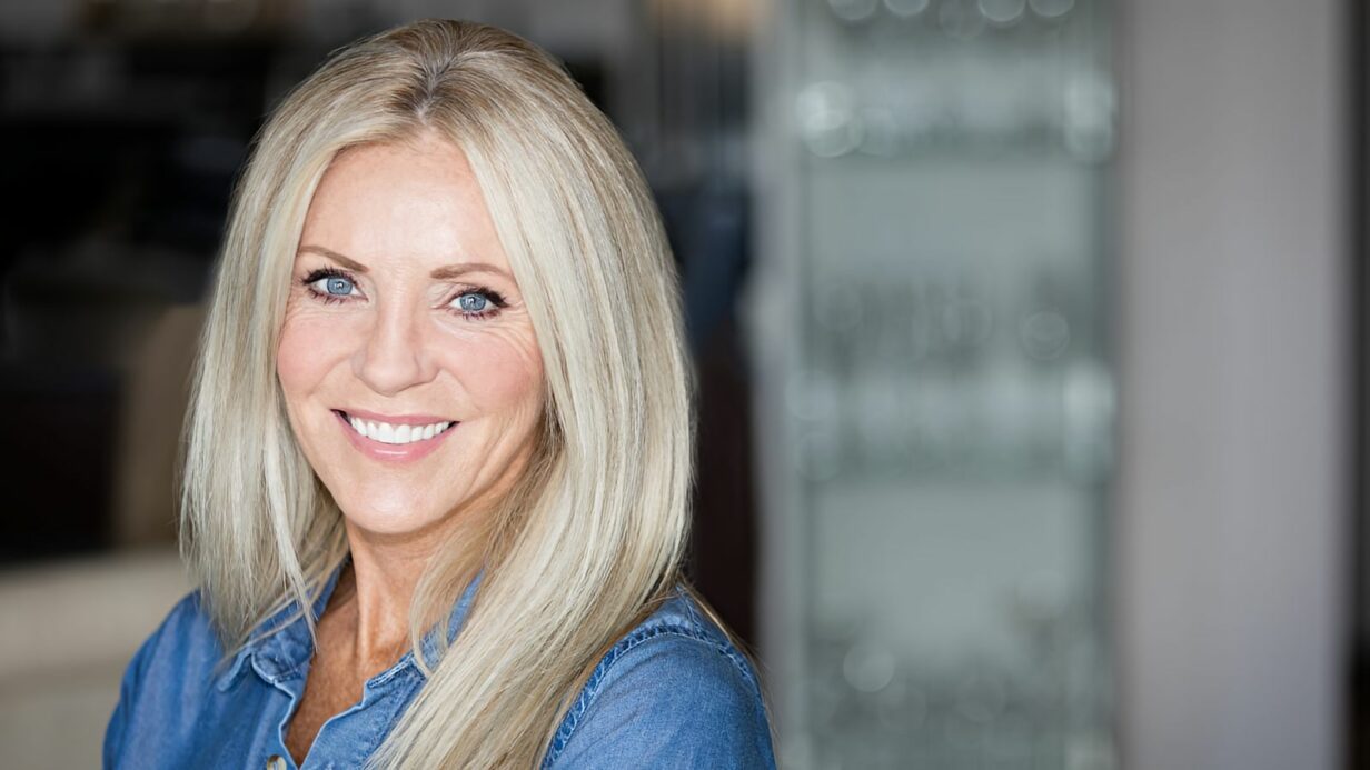 beautiful smiling women with blond hair